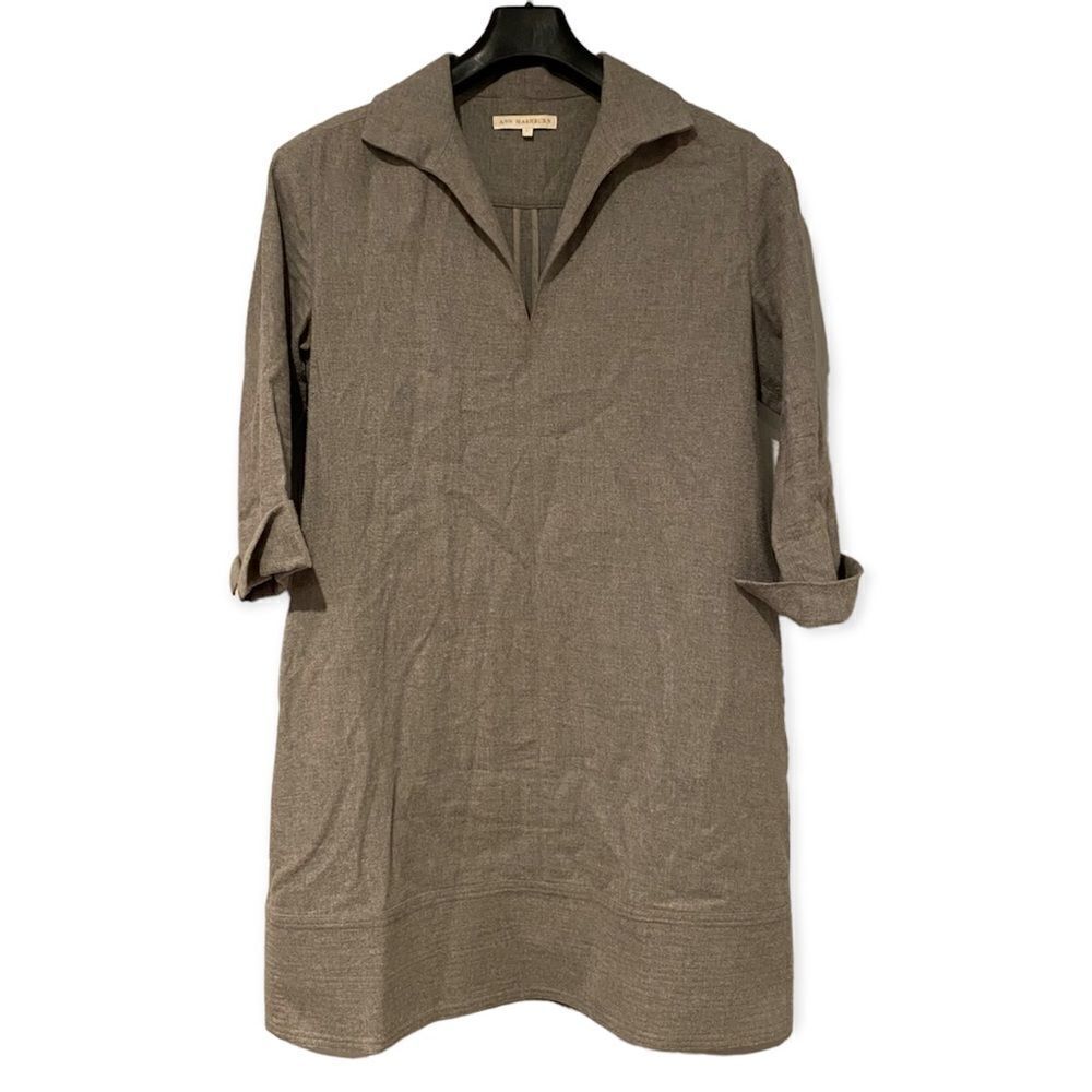 Ann Mashburn Gray Cotton Popover 3/4 Sleeve Dress Size Large